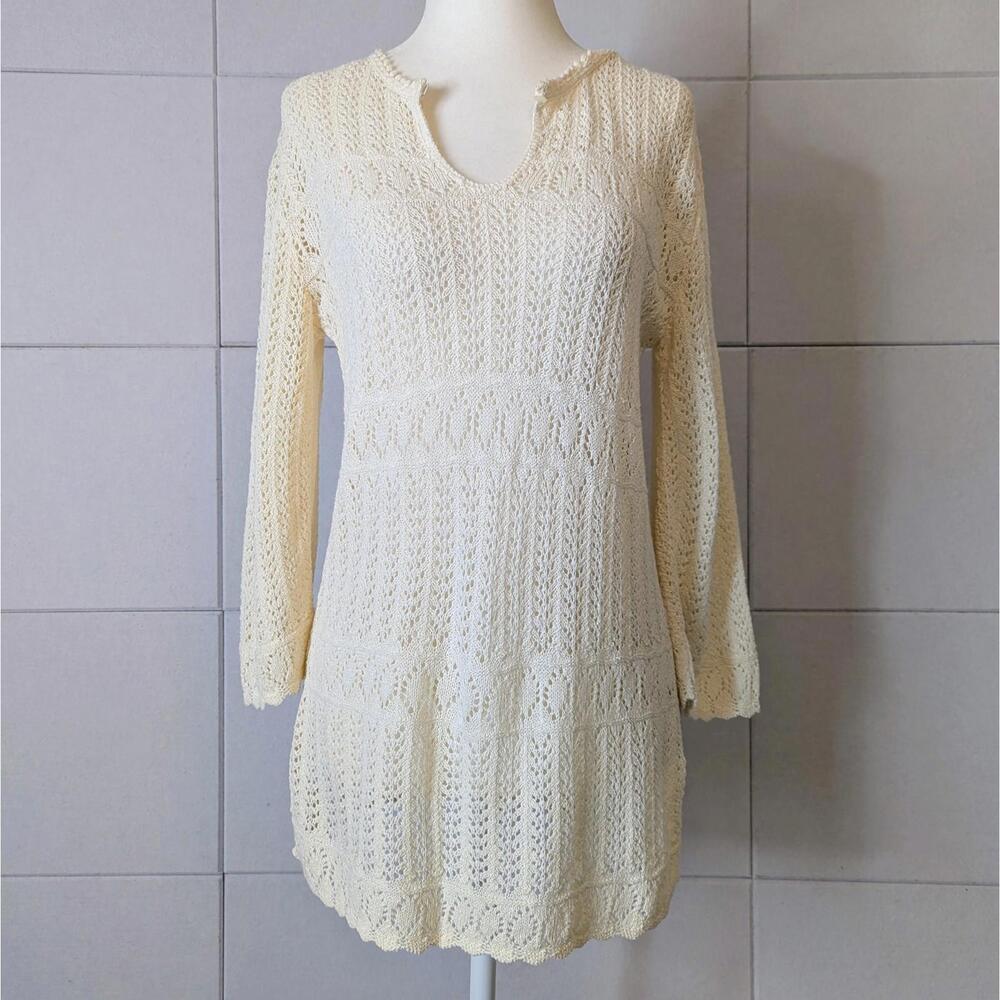 Vintage 70s 80s boho crochet flare sleeve tunic top